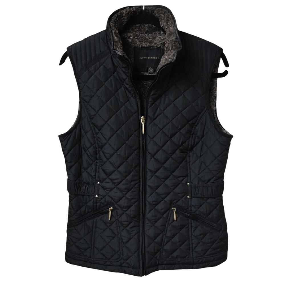 Weatherproof Ultra Soft Cozy Lining Quilted Black Vest Womens Size Small